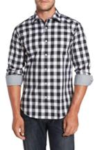 Men's Bugatchi Trim Fit Buffalo Plaid Sport Shirt, Size - Black