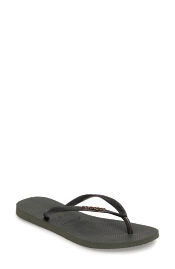 Women's Havaianas 'slim Logo' Metallic Flip Flop /40 Br - Green