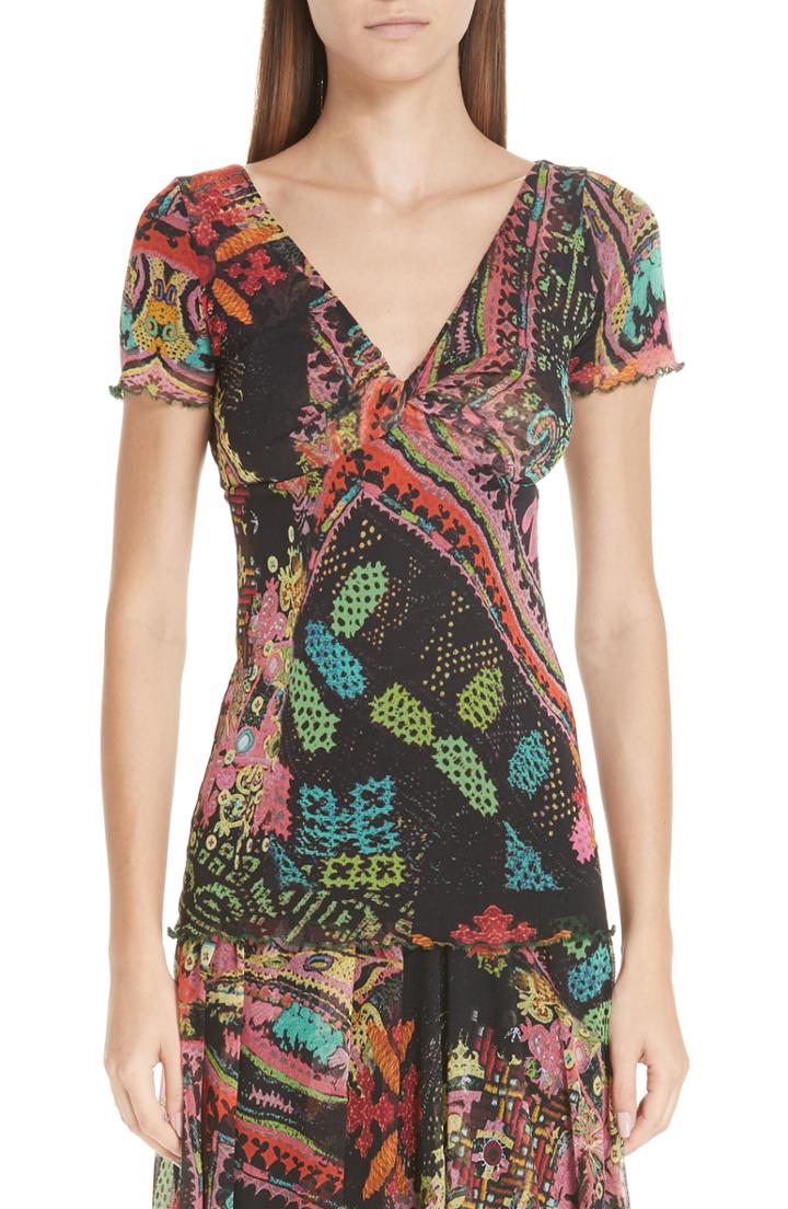 Women's Fuzzi Print Tulle Twist Top - Black