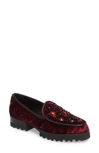 Women's Donald J Pliner Elen Beaded Velvet Loafer .5 M - Red