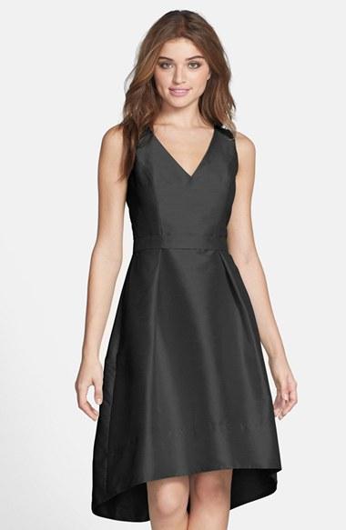 Women's Alfred Sung Satin High/low Fit & Flare Dress - Black (online Only)