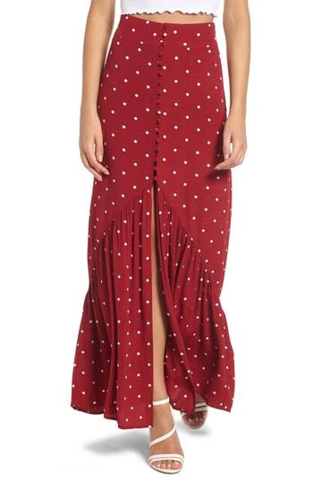 Women's Leith Button Front Ruffle Maxi Skirt - Red
