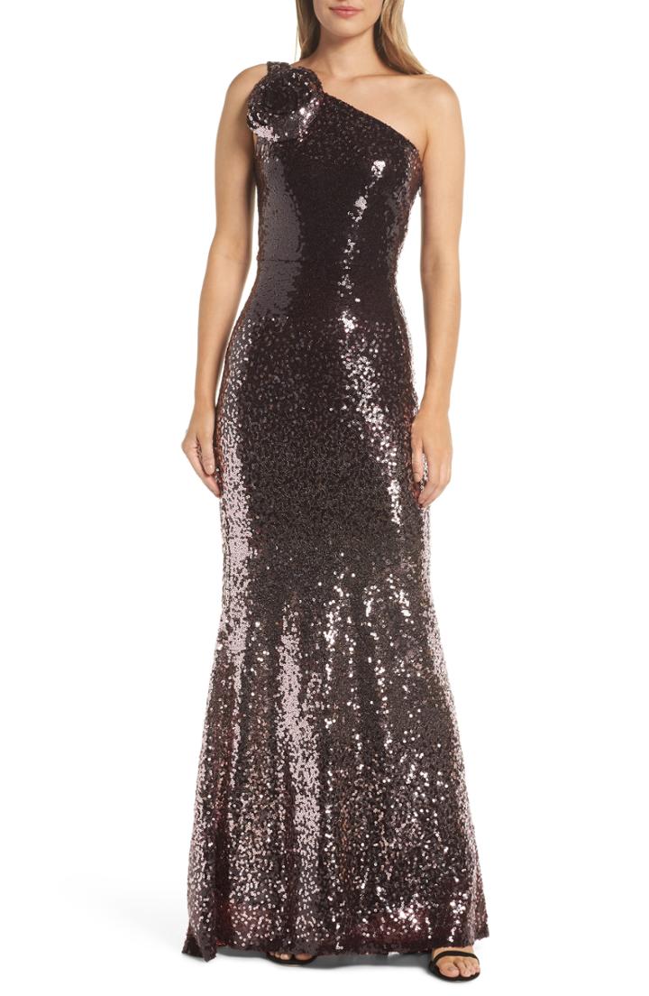 Women's Vince Camuto One-shoulder Sequin Gown - Red