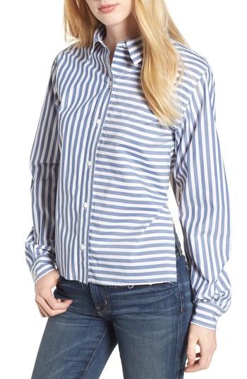 Women's Current/elliott The Des Stripe Tie Back Shirt - Blue