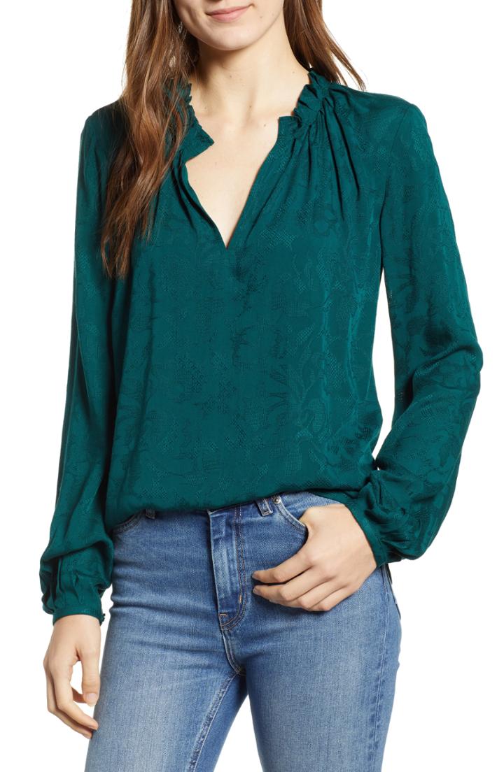 Women's Hinge Floral Jacquard Blouse - Green