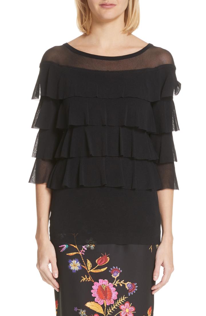 Women's Fuzzi Illusion Neck Ruffle Tulle Top