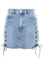 Women's Topshop Lace-up Denim Miniskirt Us (fits Like 0) - Blue