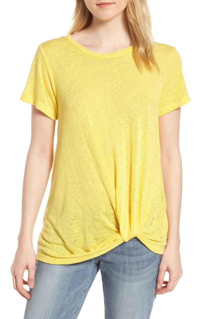 Women's Bobeau Jessica Twist Hem Slub Tee, Size - Yellow