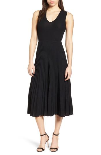 Women's Anne Klein New York Pleated Sweater Midi Dress - Black