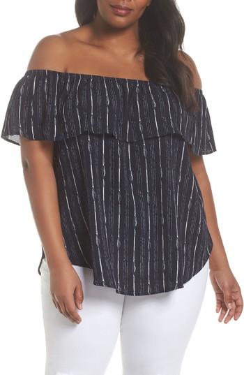 Women's Soprano Metallic Stripe Off The Shoulder Top X - Blue