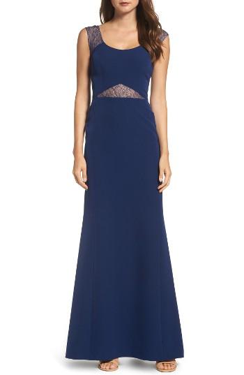 Women's Aidan By Aidan Mattox Lace & Crepe Gown - Blue