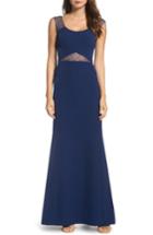 Women's Aidan By Aidan Mattox Lace & Crepe Gown - Blue