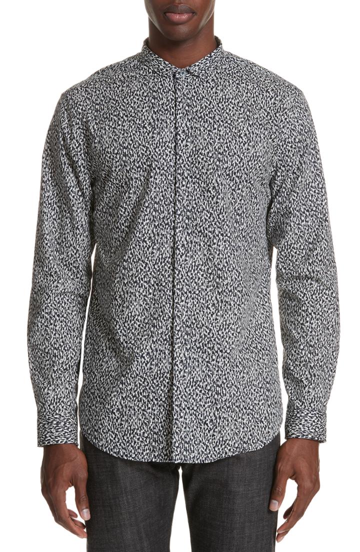 Men's John Varvatos Collection Slim Fit Print Sport Shirt - Black