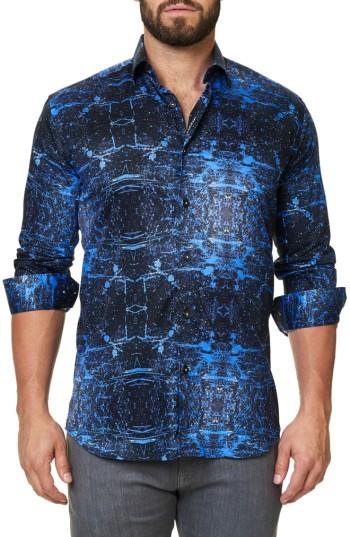 Men's Maceoo Trim Fit Print Sport Shirt (l) - Blue