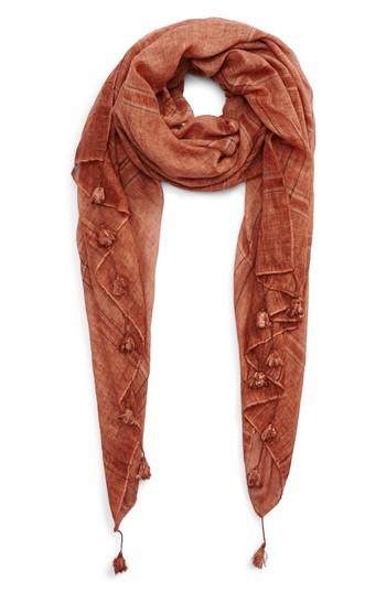 Women's La Double 7 Metallic Stripe Tassel Scarf, Size - Orange