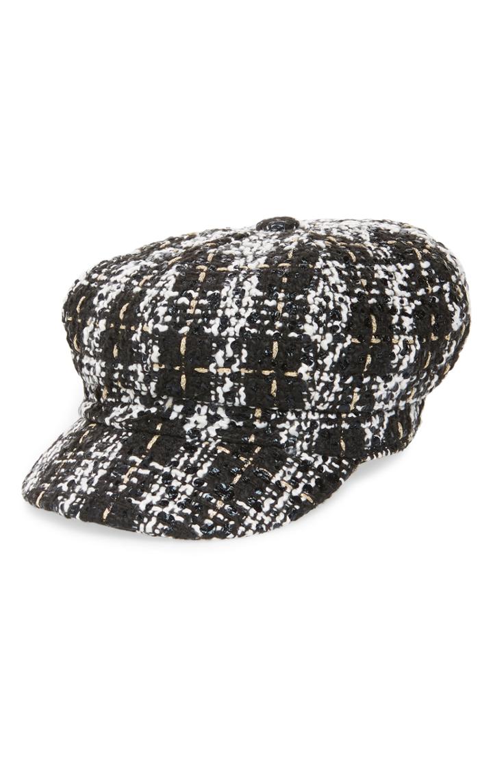 Women's Bp. Plaid Tweed Baker Boy Cap - Black