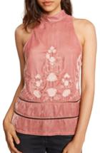 Women's Willow & Clay Embroidered Velvet Top - Pink