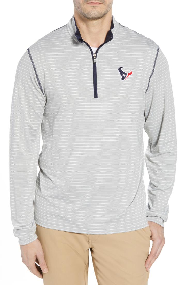 Men's Cutter & Buck Meridian - Houston Texans Regular Fit Half Zip Pullover, Size - Blue