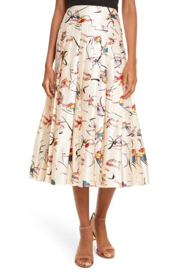 Women's Tory Burch Vance Pleated Silk Midi Skirt - White