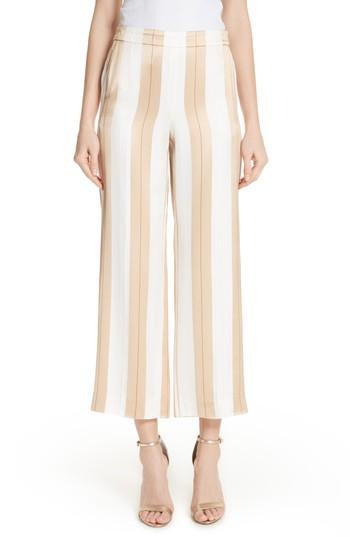 Women's St. John Collection Satin Twill Stripe Straight Leg Pants - Yellow
