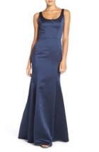 Women's Hayley Paige Occasions Back Cutout Scoop Neck Satin Trumpet Gown - Blue