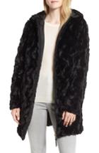Women's Via Spiga Reversible Hooded Faux Fur Coat - Black