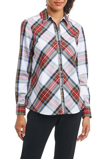 Women's Foxcroft Tina In Stewart Tartan Shirt - White