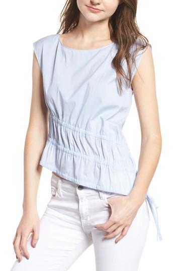 Women's Trouve Ruched Poplin Top, Size - Blue