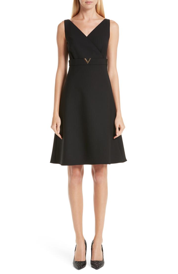 Women's Valentino V-hardware Double Crepe Dress - Black