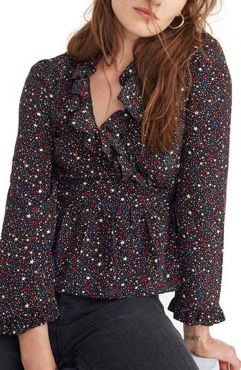 Women's Madewell Ruffle Hem Silk Wrap Top - Black