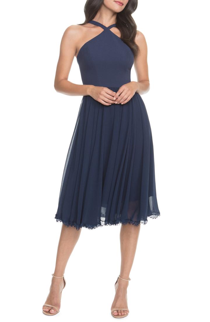 Women's Dress The Population Dakota Crepe Chiffon Cocktail Dress, Size - Blue