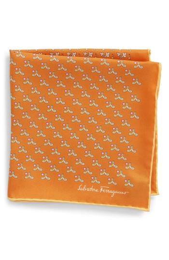 Men's Salvatore Ferragamo Golf Print Silk Pocket Square, Size - Orange