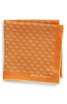 Men's Salvatore Ferragamo Golf Print Silk Pocket Square, Size - Orange