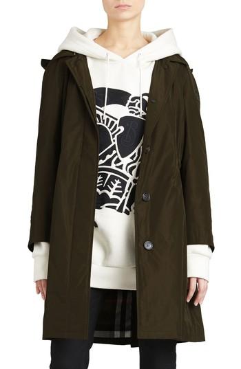 Women's Burberry Tringford Waterproof Hooded Coat Us / 38 It - Green