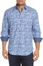 Men's Bugatchi Classic Fit Patterned Sport Shirt, Size - Blue