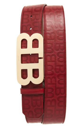 Men's Bally Stamped Logo Leather Belt - Dark Red