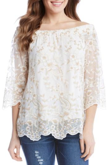 Women's Karen Kane Embroidered Mesh Off The Shoulder Top - White