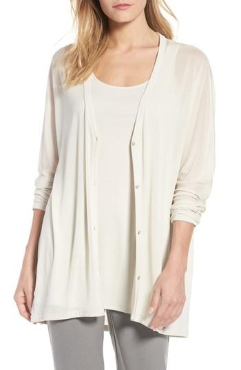 Women's Eileen Fisher Sheer Silk Cardigan, Size - Ivory