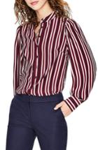 Women's Boden Blouson Sleeve Stripe Silk Blouse - Burgundy