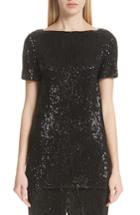 Women's St. John Collection Pleated Sequin Embellished Tulle Tunic, Size - Black