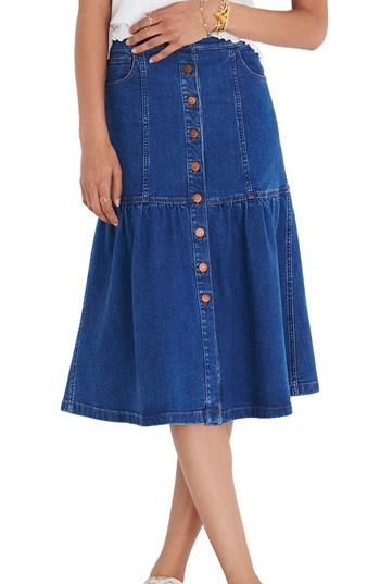Women's Madewell Bayview Tiered Denim Midi Skirt - Blue