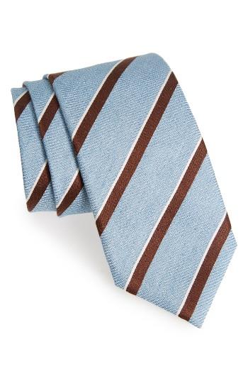 Men's Canali Stripe Silk & Linen Tie, Size - Blue