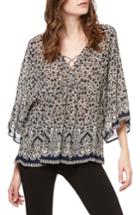 Women's Sanctuary Border Print Lace-up Top - Beige