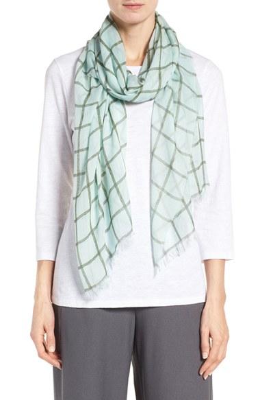 Women's Eileen Fisher Windowpane Modal & Silk Scarf, Size - Blue/green