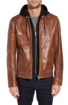 Men's Lamarque Leather Moto Jacket With Removable Hood - Brown