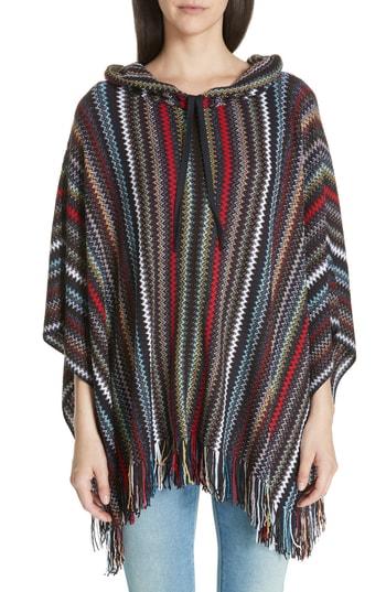 Women's Missoni Metallic Zigzag Hooded Poncho, Size - Black