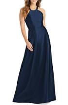 Women's Alfred Sung Lace-up Back Sateen Twill Gown - Blue