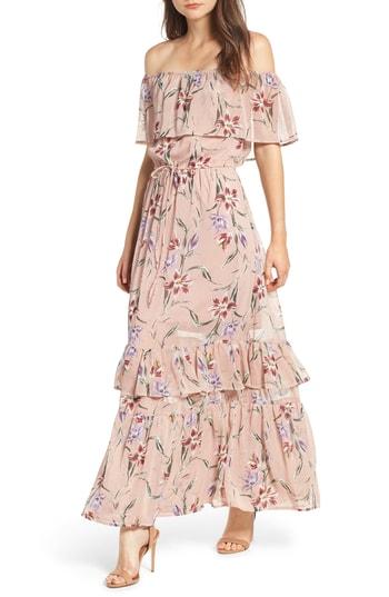 Women's Love, Fire Off The Shoulder Maxi Dress - Beige