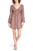 Women's Angie Lace-up Bell Sleeve Dress - Burgundy
