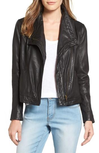 Petite Women's Caslon Leather Jacket P - Black